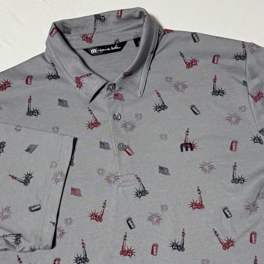 Travis Matthew Justice in Beer Golf Polo Shirt Liberty Fireworks Men's Size L‎